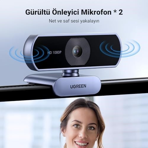 UGREEN USB Web Kamerası PC için Full HD 1080P/30fps Web Kamerası, Mikrofonlu Web Kamerası Net Stereo Ses Otomatik Işık Düzeltme 85° Görünüm Canlı Yayın için Web Kamerası Görüntülü Aramalar Öğrenme