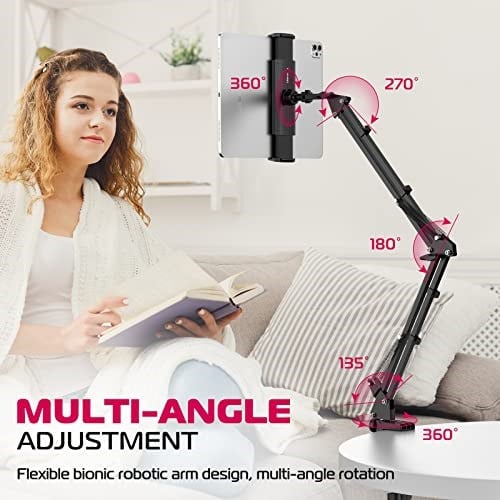 ULANZI Masa için T2 Ayarlanabilir Tablet Tutucu, Yatak için Karbon Çelik Tablet Telefon Standı, Esnek Tablet Kol Kelepçesi iPhone 15 Pro iPad Kindle Galaxy Tab 4.6-12.9 İnç Cihazlarla Uyumlu