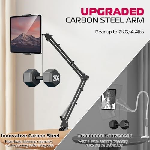 ULANZI Masa için T2 Ayarlanabilir Tablet Tutucu, Yatak için Karbon Çelik Tablet Telefon Standı, Esnek Tablet Kol Kelepçesi iPhone 15 Pro iPad Kindle Galaxy Tab 4.6-12.9 İnç Cihazlarla Uyumlu