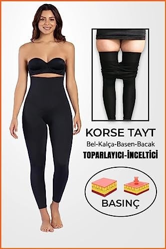 Ultra Yüksel Bel Silikonlu Karın Basen Kalça Ve Toparlayıcı Kaydırmaz Siyah Korse Tayt