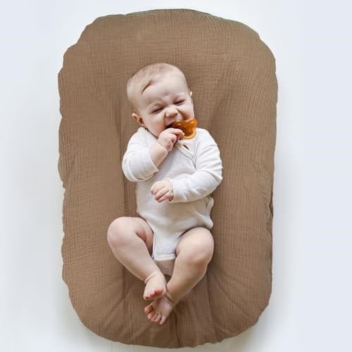 Ultra Yumuşak Organik Muslin Bebek Şezlong Kılıfı, Çıkarılabilir Şezlong Kılıfı Yeni Doğan Erkek ve Kız Bebeklere Uygun (Kahverengi ve Kahve)