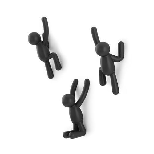 Umbra Buddy Kanca, Ceketler, Şallar, Çantalar, Sırt Çantası, Havlular ve Daha Fazlası İçin Dekoratif Duvar Askısı, 3lü Set, Siyah