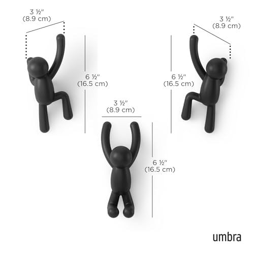 Umbra Buddy Kanca, Ceketler, Şallar, Çantalar, Sırt Çantası, Havlular ve Daha Fazlası İçin Dekoratif Duvar Askısı, 3lü Set, Siyah