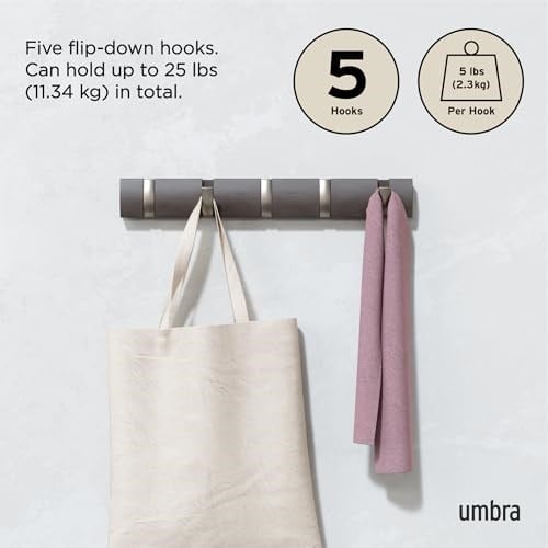 Umbra Flip 5 Puan Askısı, Modern, Sade ve Yerden Tasarruf Sağlayan Kayıtlar Sunar, Ceketler, Manto, Şallar, El Çantaları ve Daha Fazlası İçin 5 - Seçenekler: 5 Haken, 8 Haken, 8 Hook, Raf, Tek kişilik