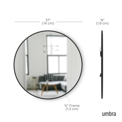 Umbra Hub Duvar Aynası, Koridor, Banyo, Oturma Odası ve Daha Fazlası İçin Yuvarlak Ayna, Siyah, 94 cm Çap
