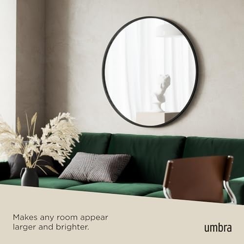 Umbra Hub Duvar Aynası, Koridor, Banyo, Oturma Odası ve Daha Fazlası İçin Yuvarlak Ayna, Siyah, 94 cm Çap