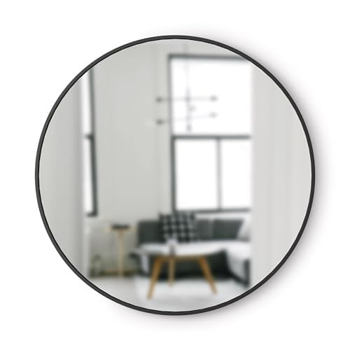 Umbra Hub Duvar Aynası, Koridor, Banyo, Oturma Odası ve Daha Fazlası İçin Yuvarlak Ayna, Siyah, 94 cm Çap