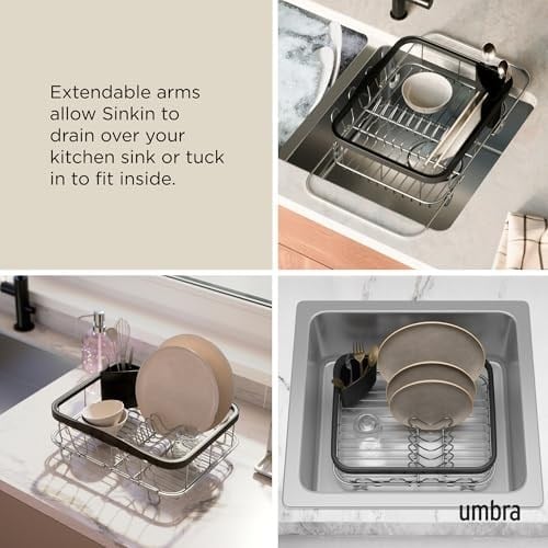 Umbra Multi-Use Dish Rack Black Sinkin Çok Fonksiyonlu Tabak Standı Siyah/Nikel, Metal, Büyük
