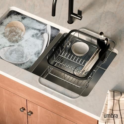 Umbra Multi-Use Dish Rack Black Sinkin Çok Fonksiyonlu Tabak Standı Siyah/Nikel, Metal, Büyük