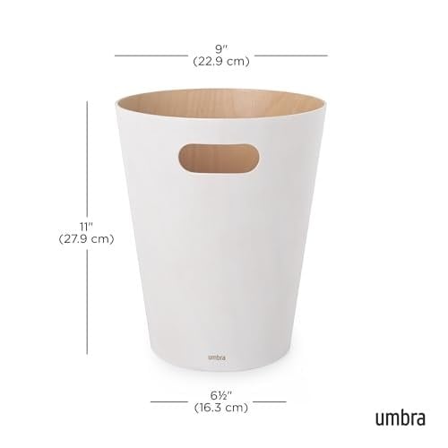 Umbra Woodrow Çok İyi, Özel Kapasitesi Var, Ofis, Banyo, Oturma Odası ve Daha Fazlası İçin, 7,5 L Kapasite, Beyaz/Doğal