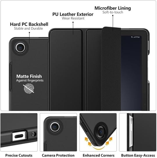 UnDePlus Samsung Galaxy Tab A9 8.7inç ile uyumlu Kılıf New PU Deri Smart Standlı Case Uyku Modlu X110 X115 X117 - Seçenekler: iP 2-3-4, Mi Pad 6 / 6 Pro, Glx S7 FE/S8 Plus/S7 Plus...
