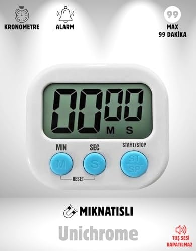 UNİCHROME Beyaz Renk Dijital Ekranlı Alarmlı Mıknatıslı Mutfak Zamanlayıcı