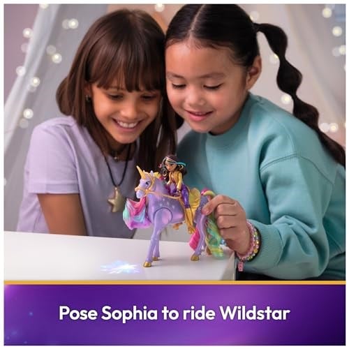Unicorn Academy, Sophia & Light Magic Wildstar, Gökkuşağı Işık Efektli, 2 Sürüş Aksesuarı, Bebekler ve Tek Boynuzlu At Oyuncakları 4 Yaş ve Üzeri Kızlar için