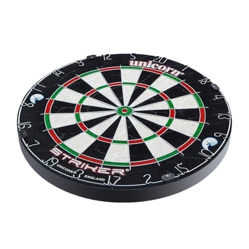 Unicorn Striker, Classic, and Contender Bristle Steel Tip Dartboard Models - Recreational-Quality Bristle Dartboard - Rotatable Metal Number Ring - Slim Wire Fasteners to Reduce Bounce Outs