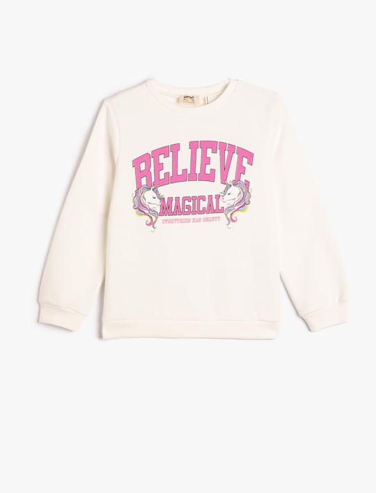 Unicorn Sweatshirt Uzun Kollu Bisiklet Yaka Baskılı