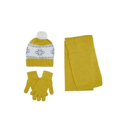 Unisex Çocuk Sarı Atkı Bere Eldiven Set 8-12 Yaş