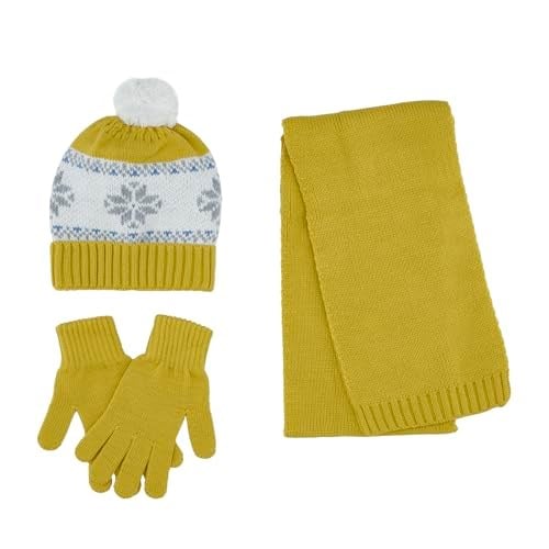Unisex Çocuk Sarı Atkı Bere Eldiven Set 8-12 Yaş