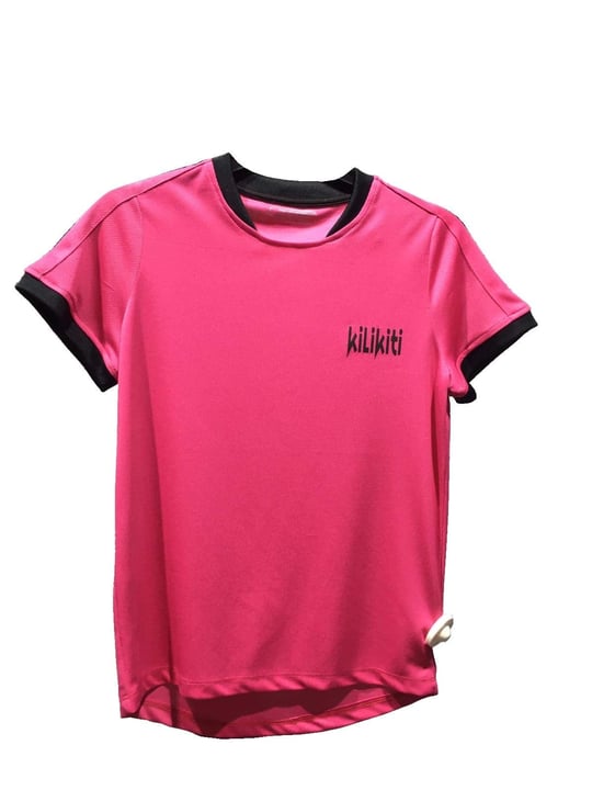 Unisex Çocuk Spor T-Shirt Bisiklet Yaka Fuşya
