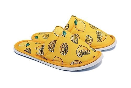 Unisex Sarı Limon Desenli Yumuşak Tabanlı Ev Terlik