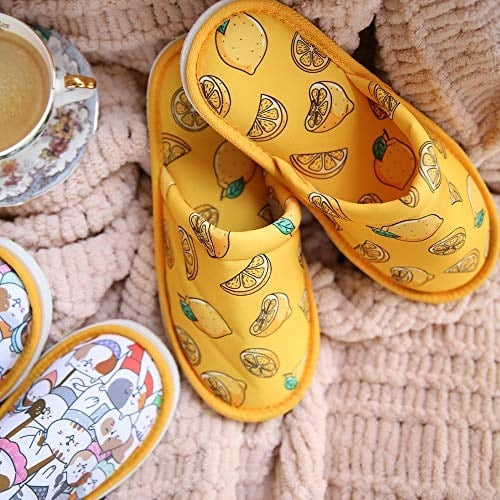 Unisex Sarı Limon Desenli Yumuşak Tabanlı Ev Terlik