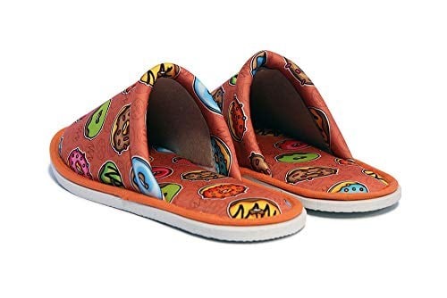 Unisex Turuncu Donut Desenli Önü Açık Yumuşak Tabanlı Ev Terlik