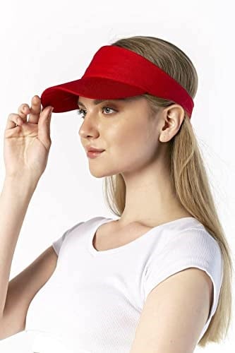 Unisex Uv Koruyucu Vizör Kasket Siperlik Tenis Şapka Kırmızı-Siyah Set