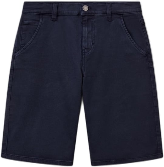 United Colors of Benetton Erkek Çocuk Lacivert Logo İşlemeli Denim Görünümlü Streç Bermuda Şort