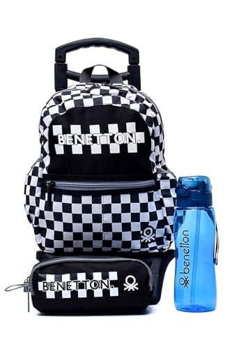United Colors of Benetton Erkek Çocuk Anaokul Tekerlekli Çanta Seti BNT798320 Siyah-Beyaz STD