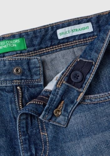 United Colors of Benetton Erkek Çocuk Koyu Denim Arkası Logo İşlemeli 5 Cepli Düz Kesim Denim Pantolon