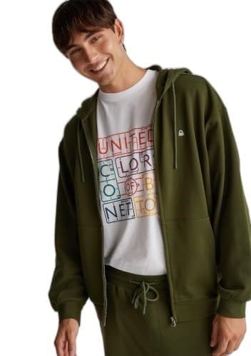 United Colors of Benetton Erkek%100 Pamuk Dar Kesim Fermuarlı Kapüşonlu Sweatshirt