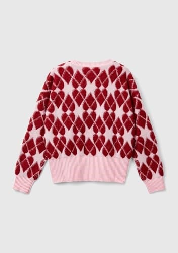 United Colors of Benetton Kız Çocuk Açık Pembe Tamamı Desenli Jakarlı Bisiklet Yaka Kazak