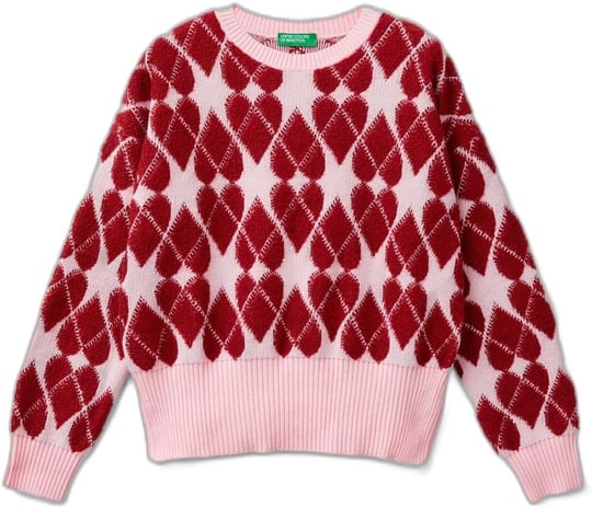 United Colors of Benetton Kız Çocuk Açık Pembe Tamamı Desenli Jakarlı Bisiklet Yaka Kazak