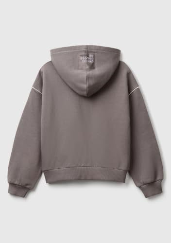 United Colors of Benetton Kız Çocuk Antrasit Kontrastlı Logo Etiketli Kapüşonlu Fermuarlı Oversize Sweatshirt