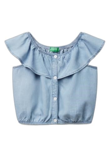 United Colors of Benetton Kız Çocuk Denim%100 Liyosel Yakası Fırfırlı Lastikli Kolsuz Crop Gömlek