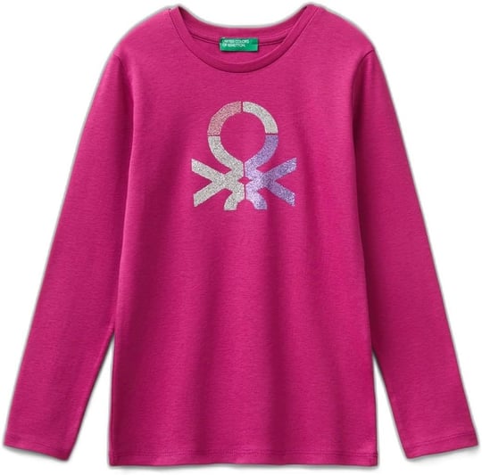 United Colors of Benetton Önü Parıltılı Logo Baskılı Regular Fit Uzun Kollu T-Shirt T-Shirt Kız çocuk