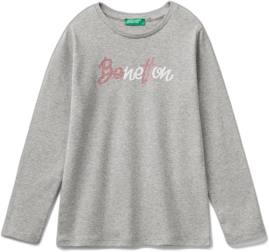 United Colors of Benetton Önü Parıltılı Logo Baskılı Regular Fit Uzun Kollu T-Shirt T-Shirt Kız çocuk