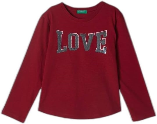 United Colors of Benetton Önü Pullu Baskı Detaylı Etek Ucu Yuvarlak Uzun Kollu T-Shirt T-Shirt Kız çocuk