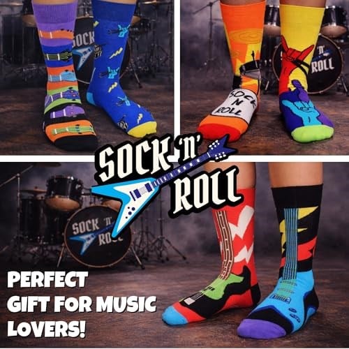 United Oddsocks - Çorap n Roll - 6lı Kutu Renkli Karışık ve Eşleştir Rock and Roll Çorapları Erkekler için, UK 6-11 | EUR 39-46 | US 7-12. Eğlenceli ve İlginç Doğum Günü, Noel, Erkekler için Babalar 