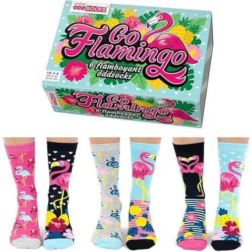 United Oddsocks Kadın Odd Go Flamingo Hediye Paketi - 6 Çorap, Çok renkli, UK 4-8 EUR 37-42 US 6.5-10.5