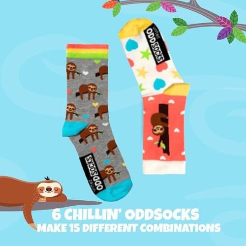 United Oddsocks Sloth It Kadın Hediye Kutusu – Kadınlar için 6 Renkli Tek Çorap – UK 4-8, EUR 37-42, US 6,5-10,5 – Rahatlatıcı Tembel Temalı Çoraplar Karıştırma ve Eşleştirme için – Sevimli, İlginç
