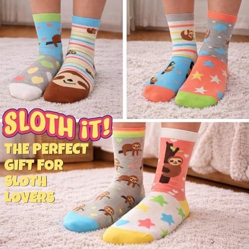 United Oddsocks Sloth It Kadın Hediye Kutusu – Kadınlar için 6 Renkli Tek Çorap – UK 4-8, EUR 37-42, US 6,5-10,5 – Rahatlatıcı Tembel Temalı Çoraplar Karıştırma ve Eşleştirme için – Sevimli, İlginç