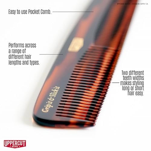Uppercut Deluxe CT5 Kaplumbağa Kabuğu Tarağı, İki Farklı Diş Genişliğine Sahip Geniş Diş Tarağı, Uzun ve Kısa Saç Stilleriyle Kullanım İçin İdeal