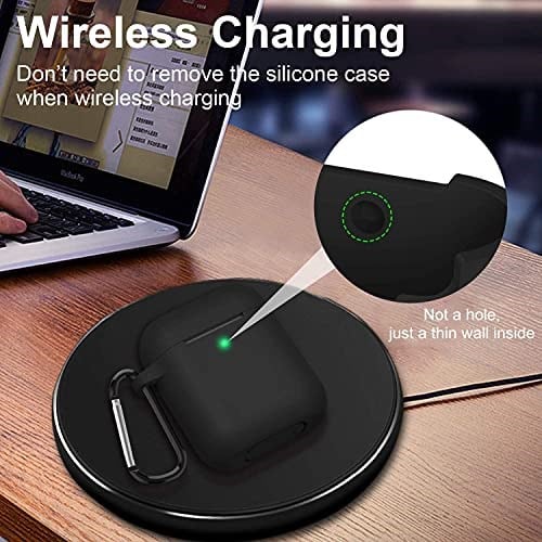 URUCHI AirPods 1/2. Nesil ile Uyumlu İnce ve Hafif Silikon Kılıf, Yumuşak Esnek Tasarım, Anahtarlıklı, Kablolu ve Kablosuz Şarj Uyumlu, Günlük Kullanım Aksesuarı – Siyan (A1523 A1722 A1602 A2031 A2032
