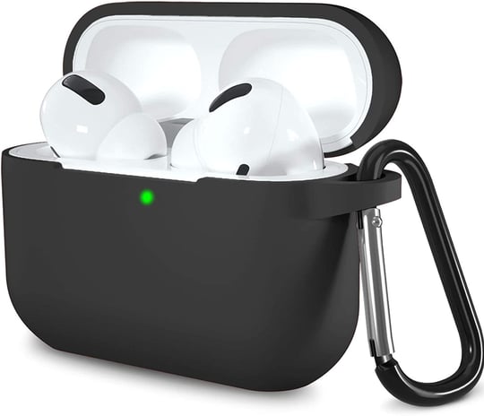 URUCHI AirPods Pro 1.Nesil ile Uyumlu Kılıf, Tam Koruyuculu Yumuşak Silikon Kılıf, AirPod Pro 1.Nesil için Tasarlanmış Kapak Kılıfı, Anahtarlıklı Kablosuz ve Kablolu Şarj Özellikli Kılıfı, Siyah