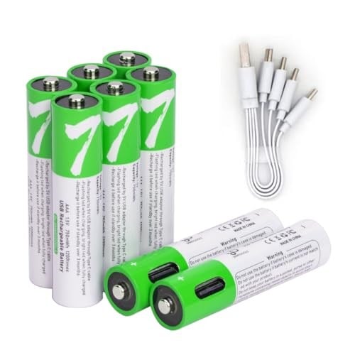 USB AAA Lityum iyon Şarj Edilebilir Pil, 1.5V 750mWh Şarj Edilebilir AAA Pil, 1 H Hızlı Şarj, C Tipi Bağlantı Noktası Kablosu ile 1200 Döngü, Sabit Çıkış, 8li Paket
