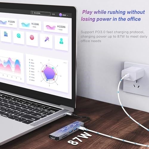 USB C HUB, MacBook Pro ve Hava Aksesuarları için Çoklu Bağlantı Noktalı USB C Adaptörü, 4K HDMI, USB 3.0, SD/TF Kart Okuyucu, 100W PD Dizüstü Bilgisayar ve Diğer C Tipi Cihazlar için Uyumlu