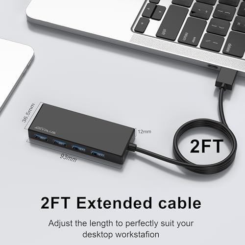 USB Hub, Multiport USB Splitter Adaptörü, 2 ft Uzun Kablo USB 3.0 Hub, Dizüstü Bilgisayar, PC, iMac, Surface Pro, MacBook, Mac Pro, Flash Sürücü, XPS, Fare, HDD için USB Genişletici
