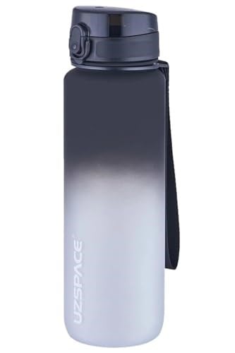 Uzspace 1000ml Büyük Boy Soft Touch Çift Renk Motivasyon Tritan Su Matarası (Siyah-Beyaz)