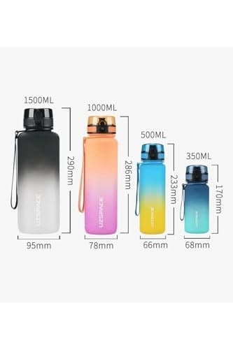 Uzspace 1000ml Büyük Boy Soft Touch Çift Renk Motivasyon Tritan Su Matarası (Siyah-Beyaz)