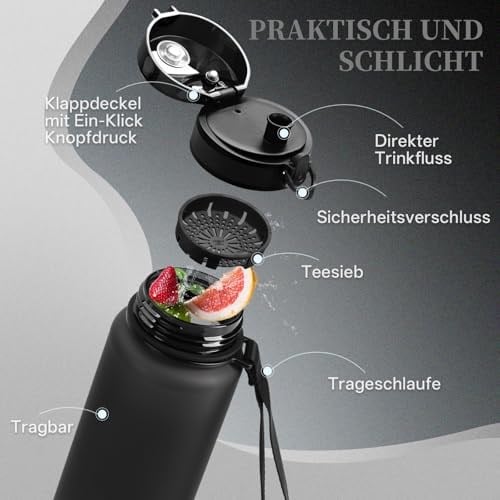 Uzspace Snatch Tritan Su Matarası - 800Ml (Siyah (Black)) - Seçenekler: 0.5 Liters, 0.8 Liters, 1 Liters, 1.5 Liters, 800ml
